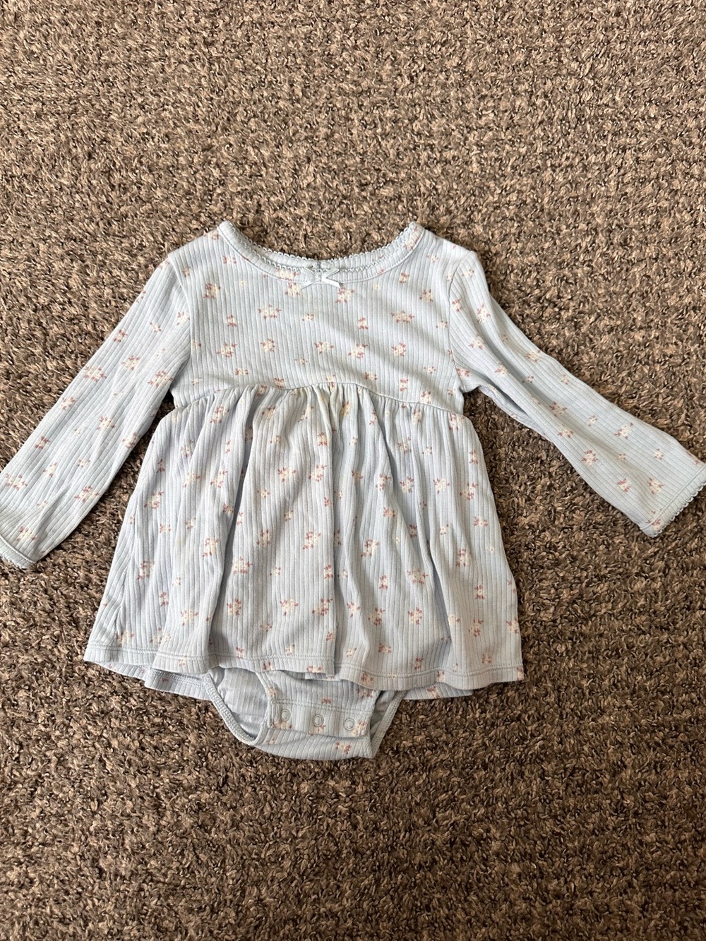 cloud island Light Blue Floral Long-Sleeve Baby Dress Bodysuit